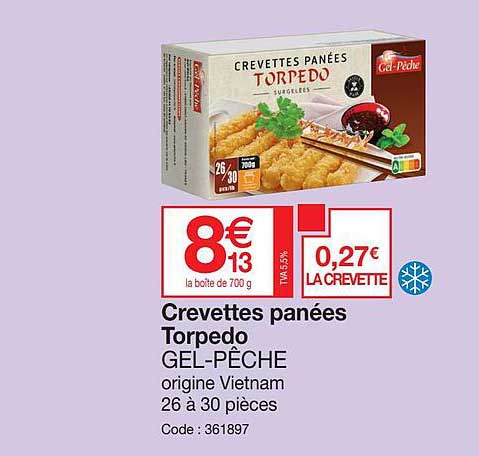 crevettes panées torpedo gel-pêche
