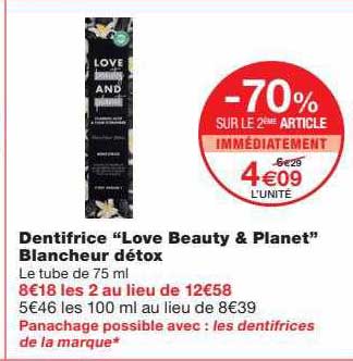 dentifrice "love beauty & planet" blancheur détox