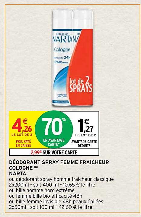 Déodorant Spray Femme Fraicheur Cologne Narta