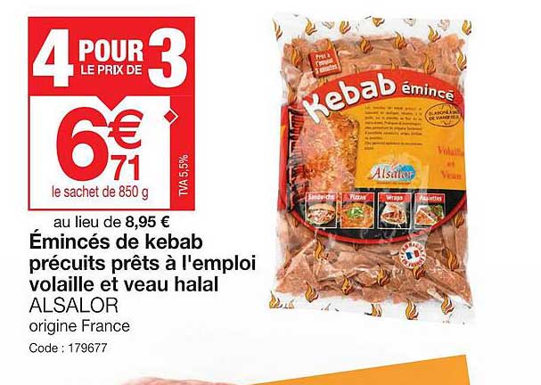 émincés de kebab précuits prêts à l'emploi volaille et veau halal alsalor