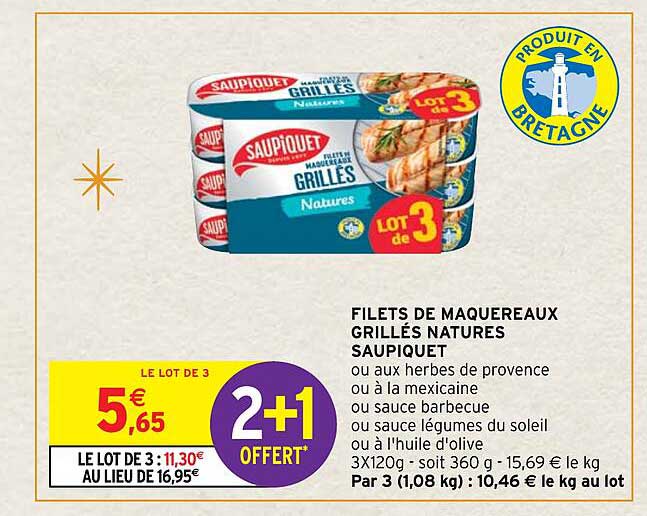 Filets De Maquereaux Grillés Natures Saupiquet 2+1 Offert