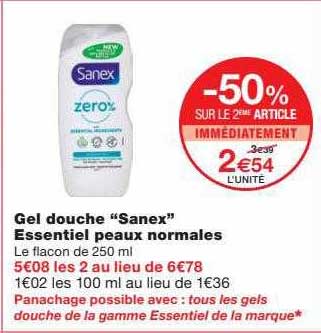 gel douche "sanex" essential peaux normales