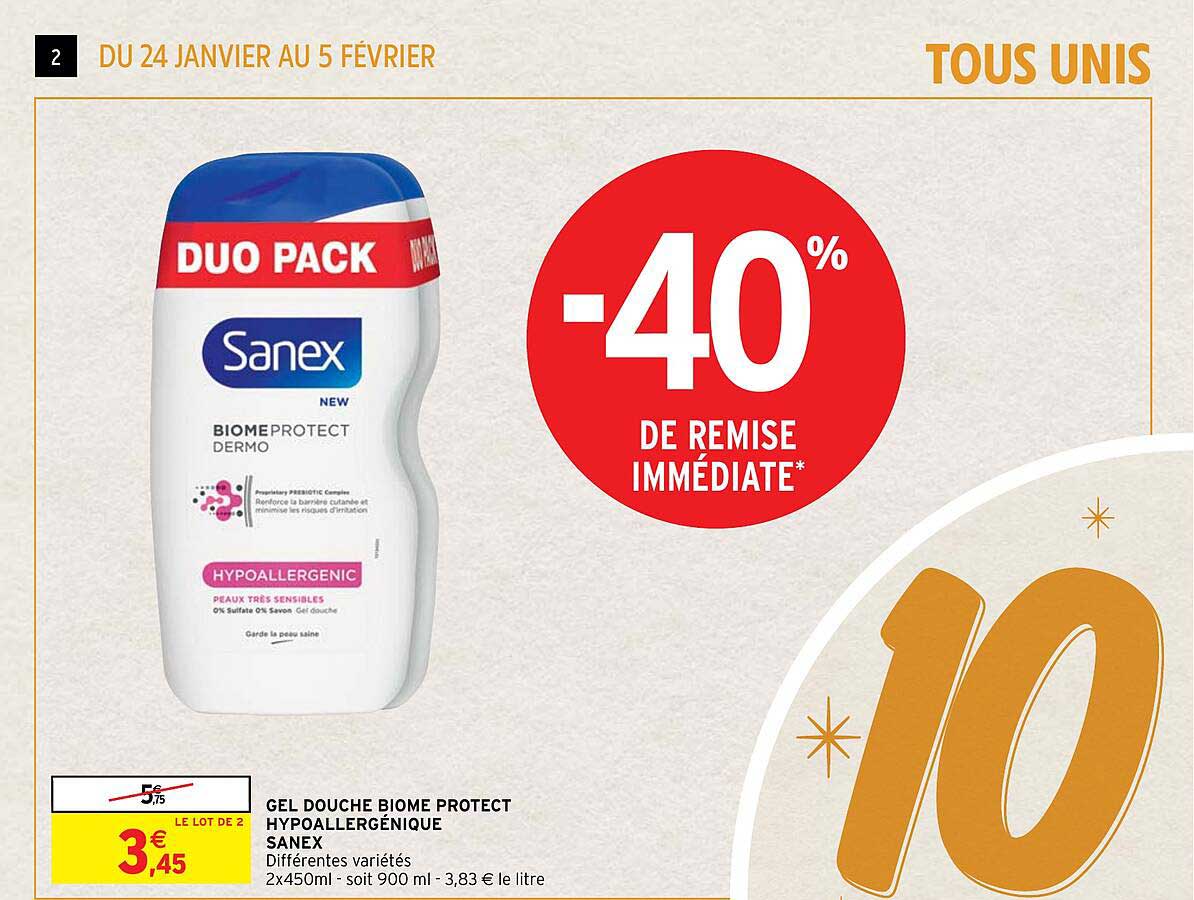 gel douche biome protect hypoallergénique sanex -40% de remise immédiate
