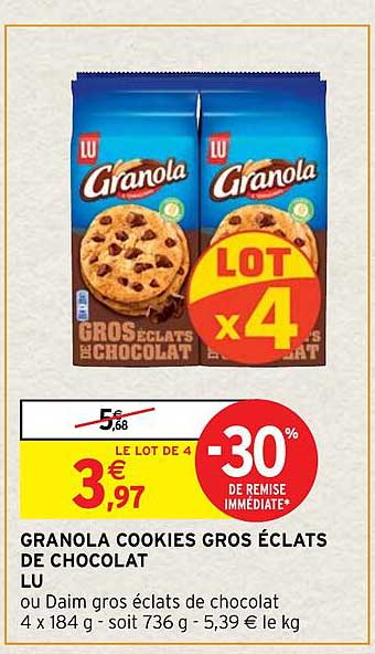Granola Cookies Gros éclats De Chocolat Lu -30% De Remise Immédiate