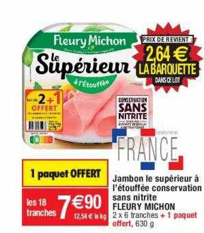 jambon le supérieur à l'étouffée conservation sans nitrite fleury michon