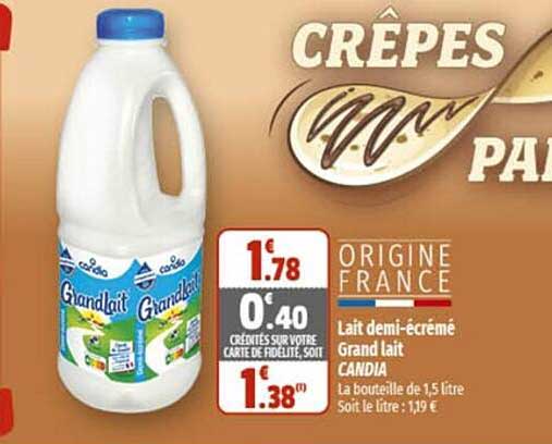 lait demi-écrémé grand lait candia