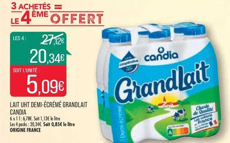 Lait Uht Demi-écrémé Grand Lait Candia