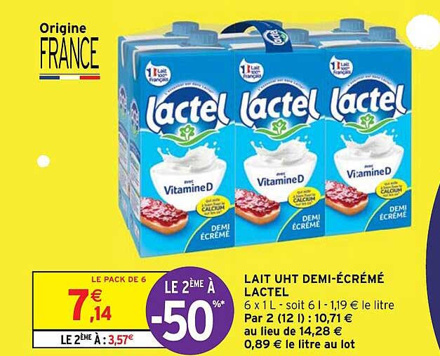 lait uht demi-écrémé lactel