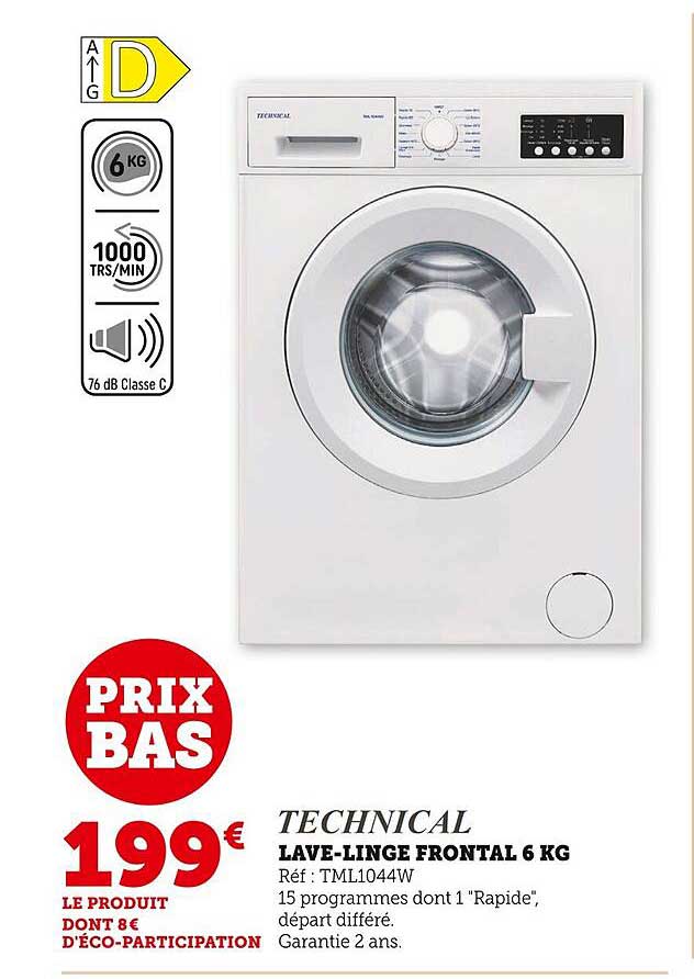 lave-linge frontal 6 kg technical