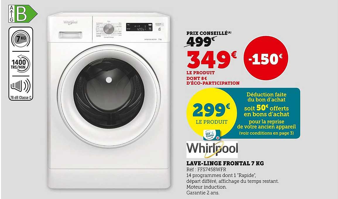 lave-linge frontal 7 kg whirlpool