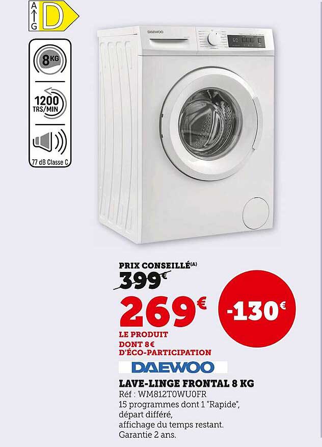 lave-linge frontal 8 kg daewoo