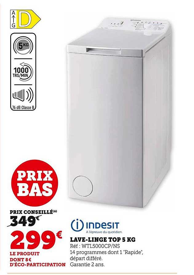 lave-linge top 5 kg indesit