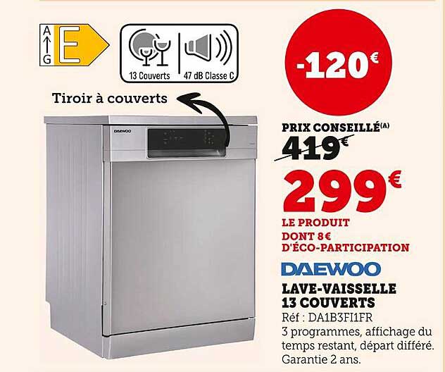 lave-vaisselle 13 couverts daewoo