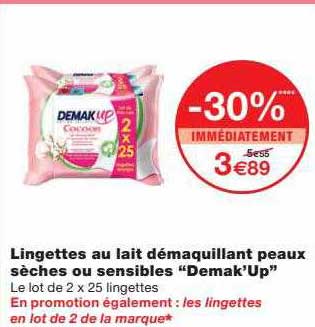 lingettes au lait démaquillant peaux sèches ou sensibles "demak'up"
