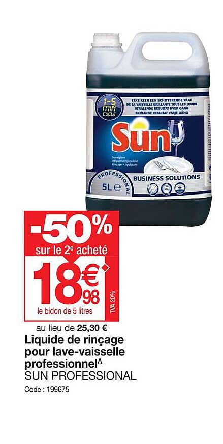 liquide de rinçage pour lave-vaisselle professionnel sun professional