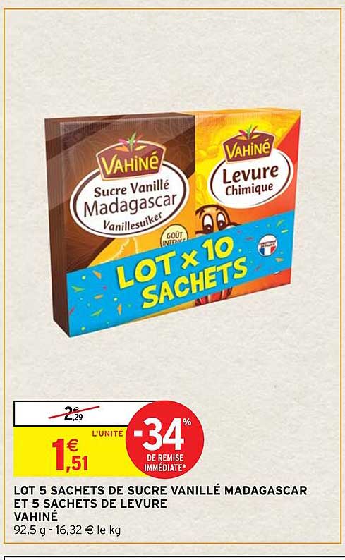 lot 5 sachets de sucre vanillé madagascar et 5 sachets de levure vahiné