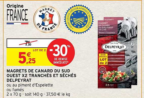 magrets de canard du sud ouest x2 tranchés et séchés delpeyrat