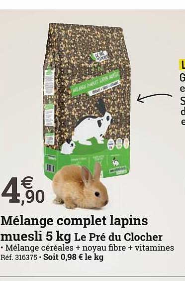 mélange complet lapins muesli 5kg le pré de clocher