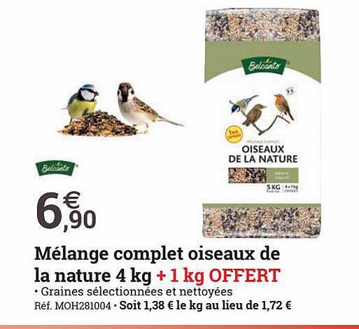 mélange complet oiseaux de la nature 4kg + 1kg offert