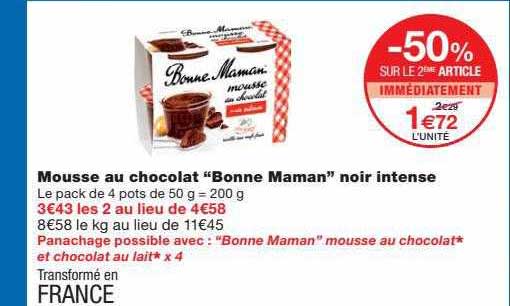 mousse au chocolat "bonne maman" noir intense
