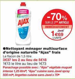 nettoyant ménager multisurface d'origine naturelle "ajax" frais
