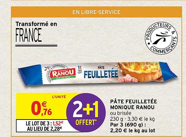 pâte feuilletée monique ranou 2+1 offert