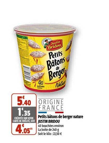 petits bâtons de berger nature justin bridou