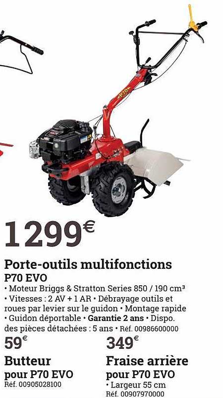 porte-outils multifonctions p70 evo butteur pour p70 evo fraise arrière pour p70 evo