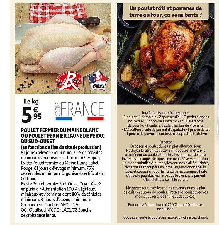 poulet fermier du maine blanc ou poulet fermier jaune de peyac du sud-ouest