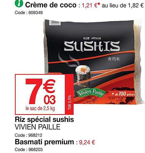 riz spécial sushis vivien paille, basmati premium