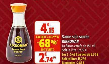 Sauce Soja Sucrée Kikkoman 1 Acheté = Le 2ème à -68%