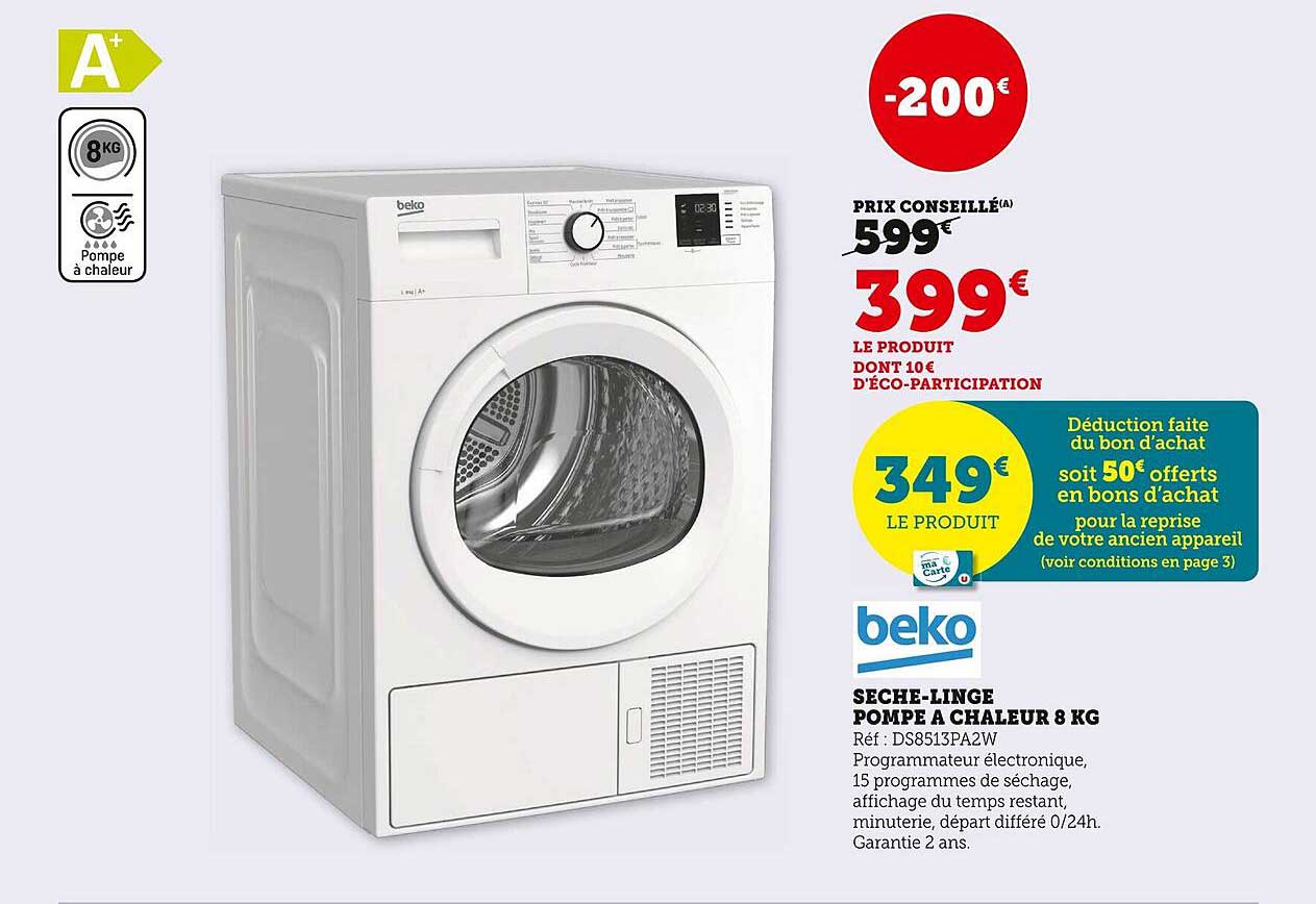 sèche-linge pompe à chaleur 8 kg beko
