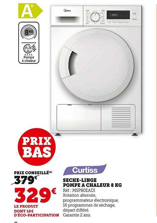 sèche-linge pompe à chaleur 8 kg curtiss