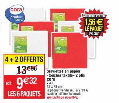 serviettes en papier «toucher textile» 2  plis cora