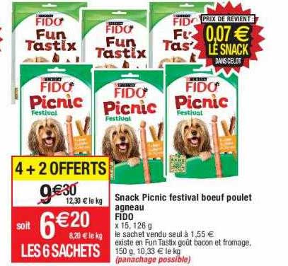 snack picnic festival bœuf poulet agneau fido