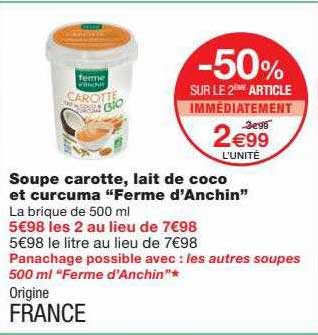 Soupe Carotte, Lait De Coco Et Curcuma "ferme D'anchin"
