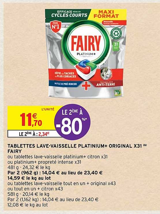 tablettes lave-vaisselle platinum+ original x31 fairy