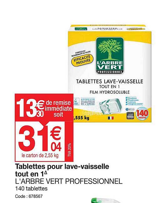 tablettes pour lave-vaisselle tout en 1 l'arbre vert professionnel