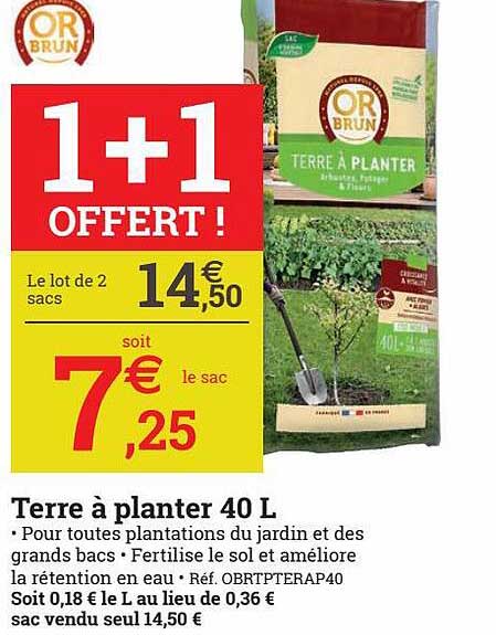 terre à planter 40l 1+1 offert