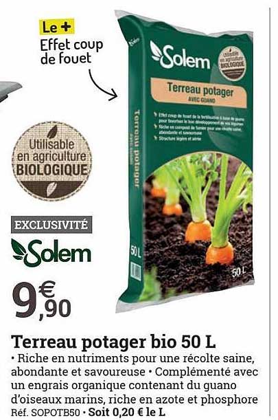 terreau potager bio 50l solem