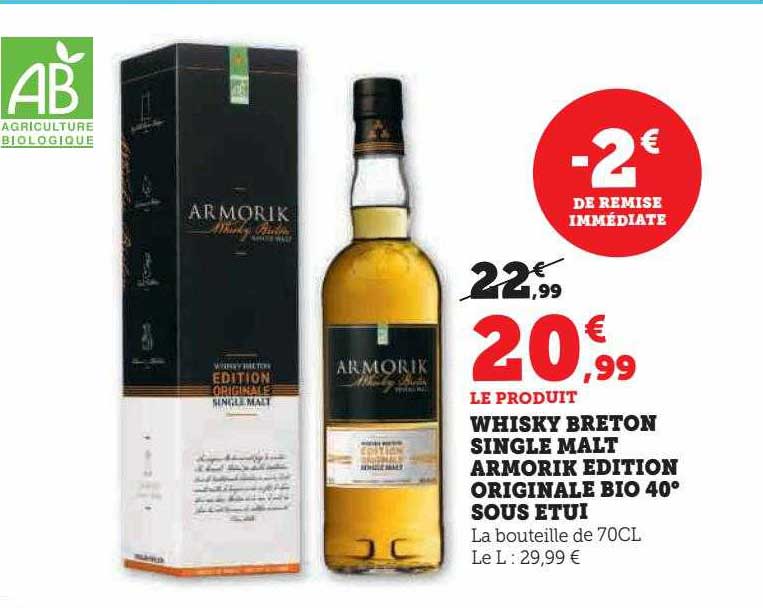 whisky breton single malt armorik édition originale bio 40° sous étui