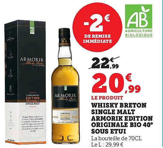 whisky breton single malt armorik édition originale bio 40° sous étui