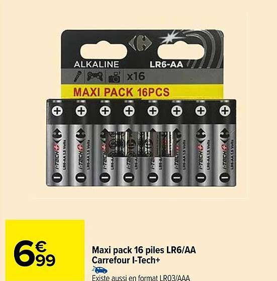 maxi pack 16 piles lr6/aa carrefour i-tech+