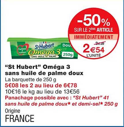"st hubert" oméga 3 sans huile de palme doux