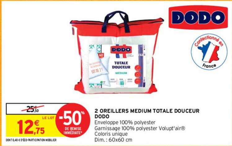 2 oreillers médium totale douceur dodo
