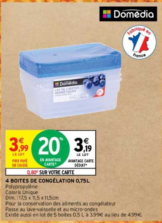 4 Boîtes De Congélation 0,75 L Domédia