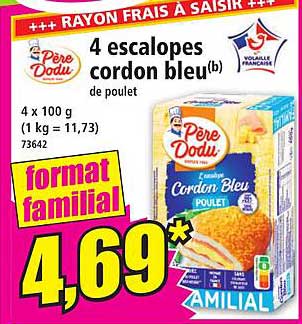 4 escalopes cordon bleu de poulet père dodu