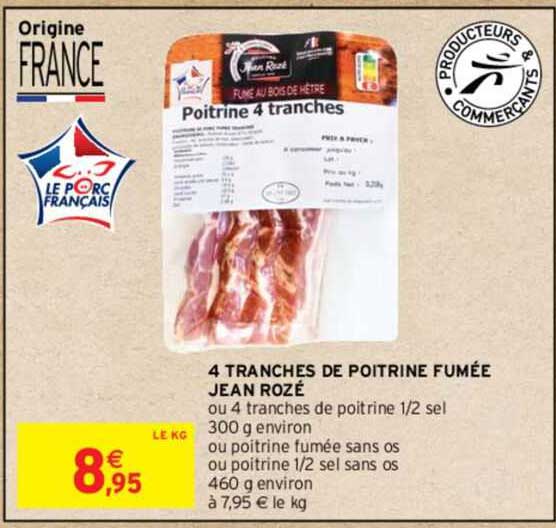 4 tranches de poitrine fumée jean rozé
