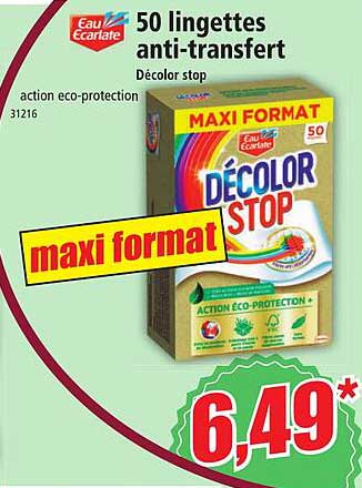 50 lingettes anti-transfert décolor stop eau écarlate