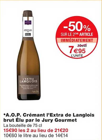 a.o.p. crémant l'extra de langlois brut élu par le jury gourmet